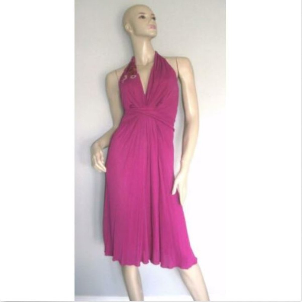 NWT Blumarine  Fuchsia Halter Neck Beaded Dress 44